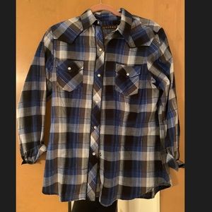 Roper Checked Blue White Black Button Shirt Med